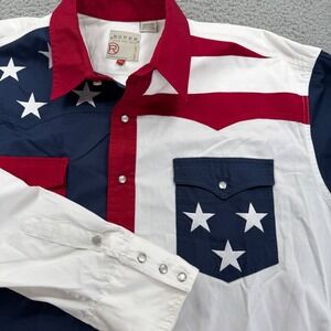 Roper Western Pearl Snap Shirt Mens XL American Flag Stars Stripe Red White Blue